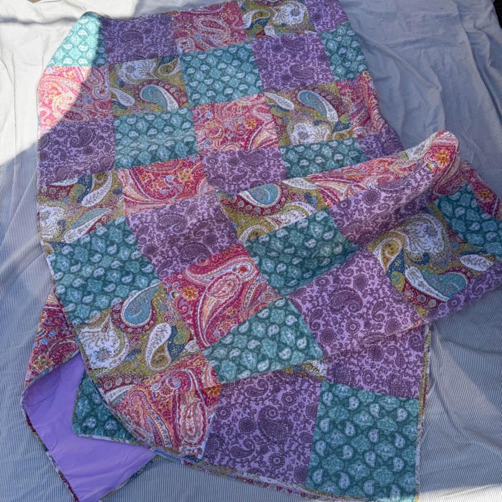 Cynthia Rowley Quilt Set Full Queen Purple Pink Paisley Patchwork 3pc Cotton